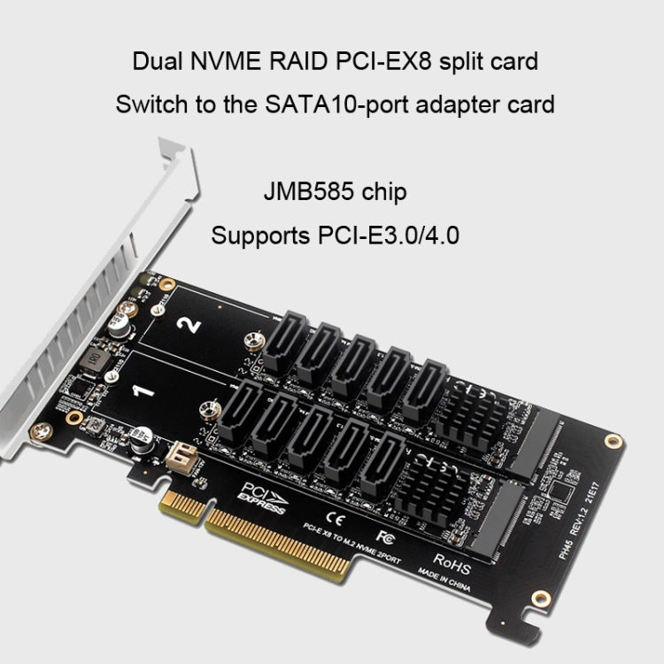 Double NVME Raid PCI-EX8 Split Card To SATA10 Port Transfer Card by buy2fix