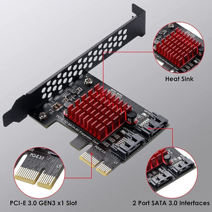 PCI-E 1X GEN3 To SATA3.0 Expansion Card 2 Ports 6Gbps Transfer Expansion IPFS Hard Disk by buy2fix