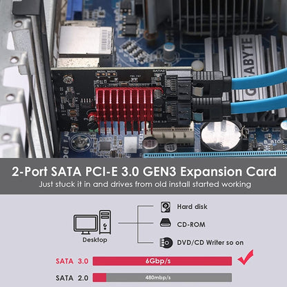 PCI-E 1X GEN3 To SATA3.0 Expansion Card 2 Ports 6Gbps Transfer Expansion IPFS Hard Disk by buy2fix
