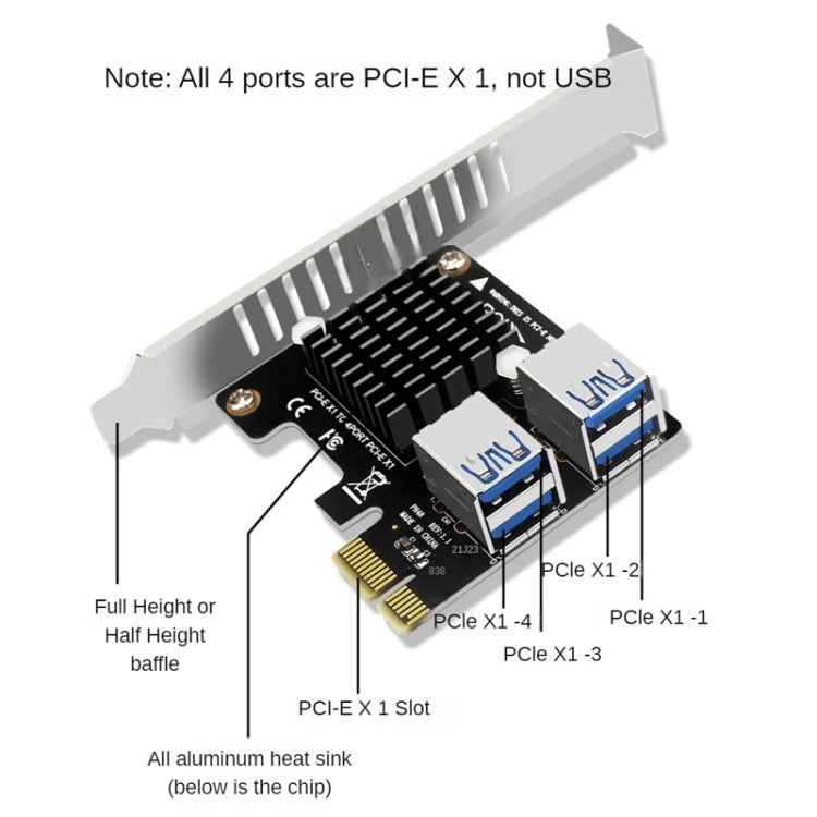 PCIE To PCI-E4 Port USB3.0 Expansion Card Graphics Card Extension(Half High Baffle) by buy2fix