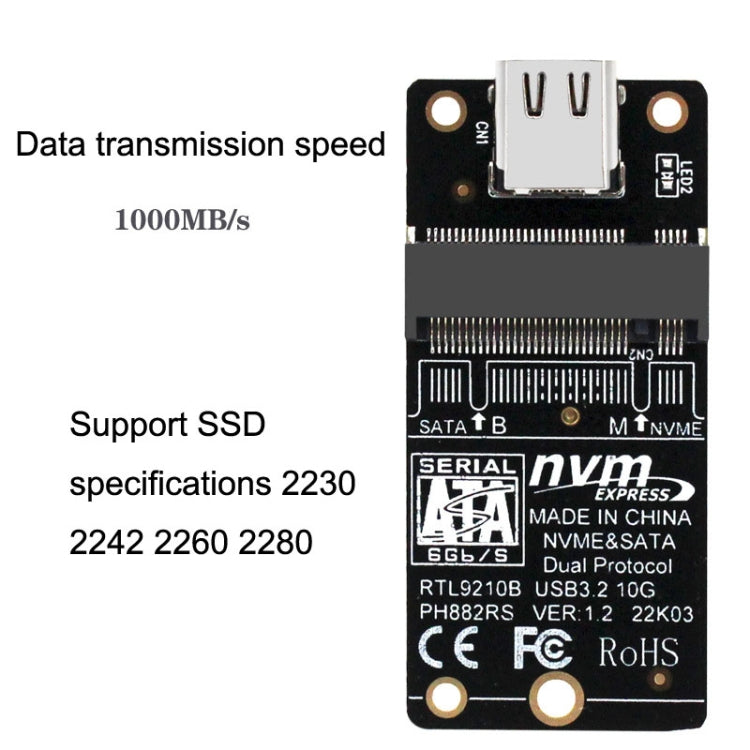 M.2 NVME Hard Disk Box Transfer Card RTL9210B Chip Type-C / USB-C USB3.1 Gen2 10Gbps(Black) by buy2fix