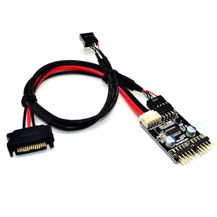 USB2.0 9pin To Dual 9pin Header HUB 1 to 2 Extension Connector Adapter with SATA Power Cable by buy2fix