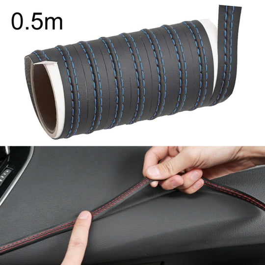 0.5m Car Center Console Interior Modification Leather Gap Strip(Black Blue)