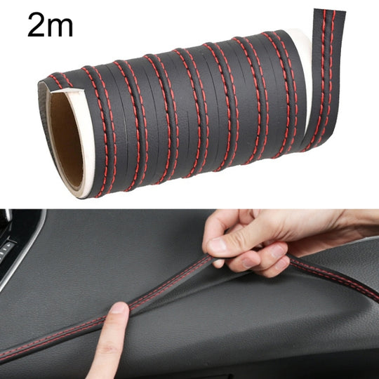 2m Car Center Console Interior Modification Leather Gap Strip(Black Red)