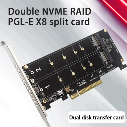 PCI-E X8 Double Disk Transfer Card NVME M.2 MKEY SSD RAID Array Expansion Adapter(PH45) by buy2fix