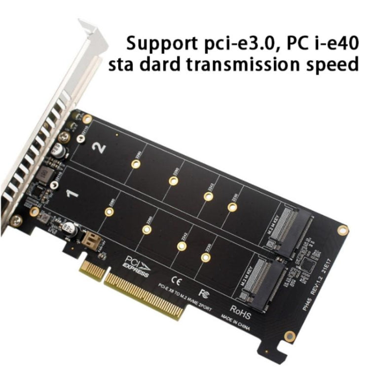PCI-E X8 Double Disk Transfer Card NVME M.2 MKEY SSD RAID Array Expansion Adapter(PH45) by buy2fix