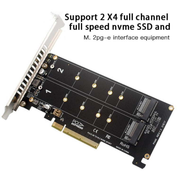 PCI-E X8 Double Disk Transfer Card NVME M.2 MKEY SSD RAID Array Expansion Adapter(PH45) by buy2fix