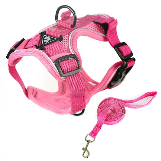Pet Vest Harness + Traction Rope Set Reflective Breathable Dog Cat Harness, Size: M(Pink) - Leashes & Chest Strap by buy2fix | Online Shopping UK | buy2fix