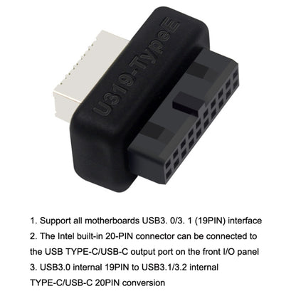 2pcs Mainboard USB3 19P/20P to TYPE-E Adapter Chassis Front TYPE-C/USB-C Plug Port(Black) by buy2fix