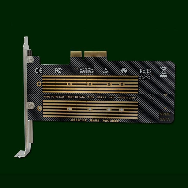 M.2 NVME NGFF SSD To PCIE SATA Dual Disk Conversion Expansion Card Supports MKEY BKEY Wiring(Black) by buy2fix