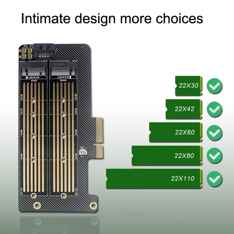 M.2 NVME NGFF SSD To PCIE SATA Dual Disk Conversion Expansion Card Supports MKEY BKEY Wiring(Black) by buy2fix