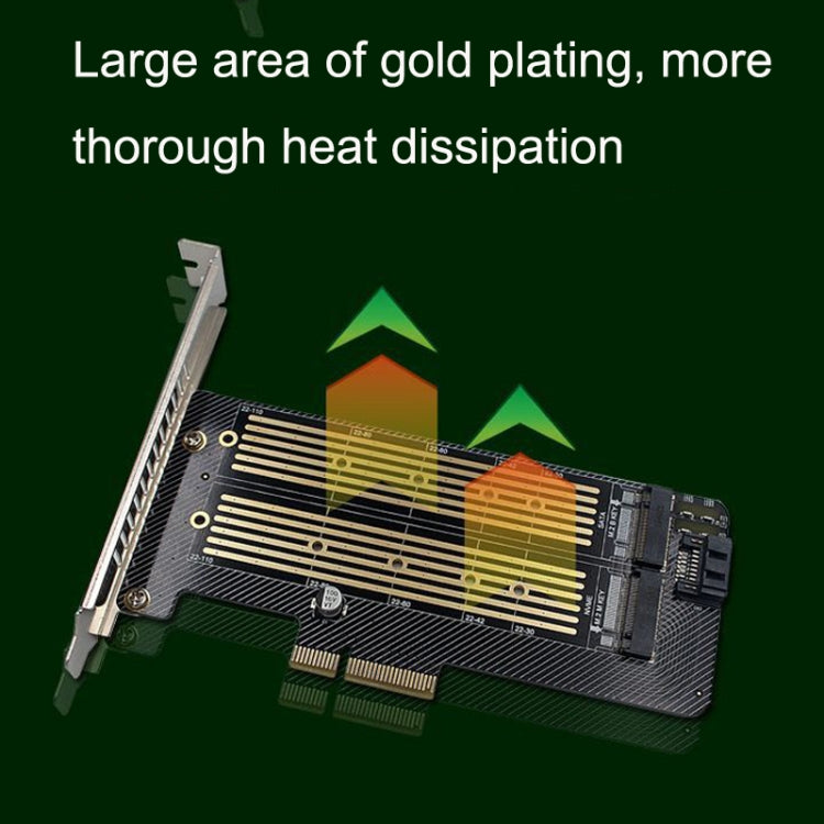 M.2 NVME NGFF SSD To PCIE SATA Dual Disk Conversion Expansion Card Supports MKEY BKEY Wiring(Black) by buy2fix