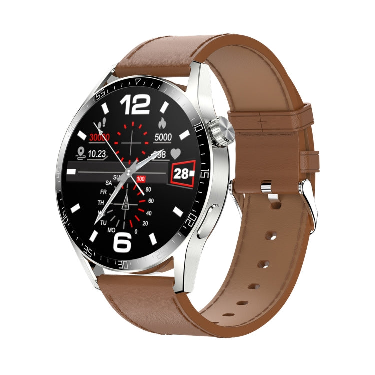 Sports Health Monitoring Waterproof Smart Call Watch With NFC Function, Color: Silver-Brown Leather by buy2fix