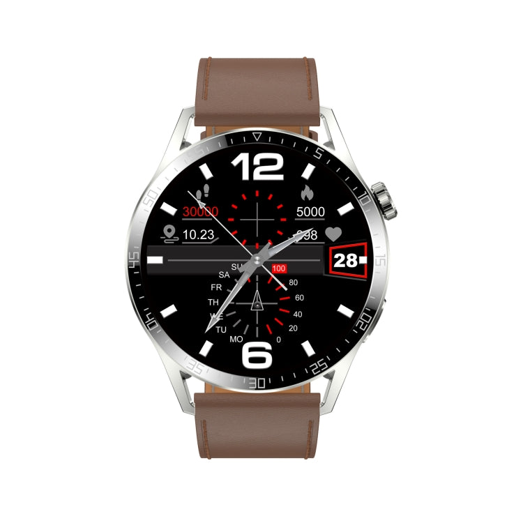 Sports Health Monitoring Waterproof Smart Call Watch With NFC Function, Color: Silver-Brown Leather+Red Silicone by buy2fix