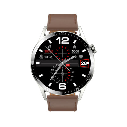 Sports Health Monitoring Waterproof Smart Call Watch With NFC Function, Color: Silver-Brown Leather+Red Silicone by buy2fix