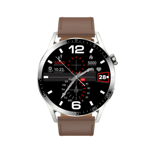 Sports Health Monitoring Waterproof Smart Call Watch With NFC Function, Color: Silver-Brown Leather+Red Silicone by buy2fix