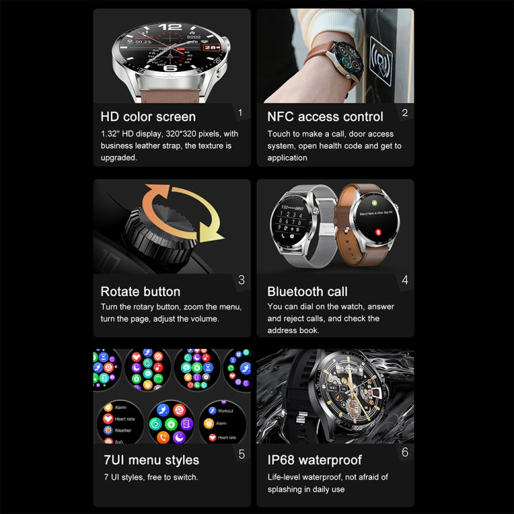 Sports Health Monitoring Waterproof Smart Call Watch With NFC Function, Color: Black-Black Steel+Black Silicone by buy2fix