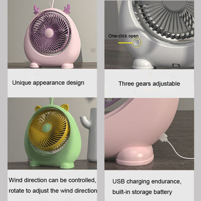 Dormitory Portable Animal Ear Desktop Electric Fan, Style: Charging Version Green by buy2fix