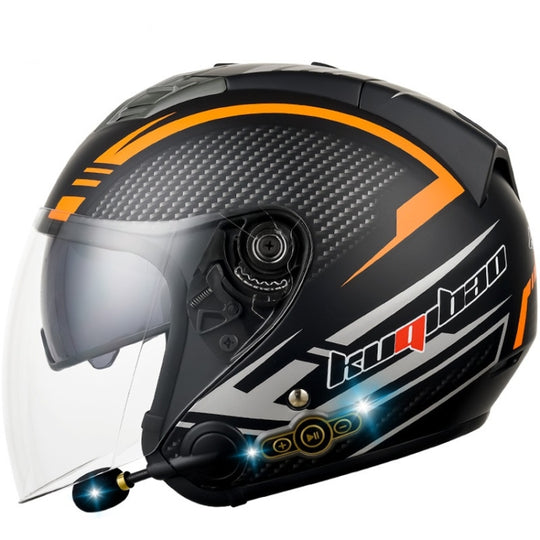KUQIBAO Motorcycle Smart Bluetooth Sun Protection Double Lens Safety Helmet, Size: M(Matte Black Phantom Fiber)