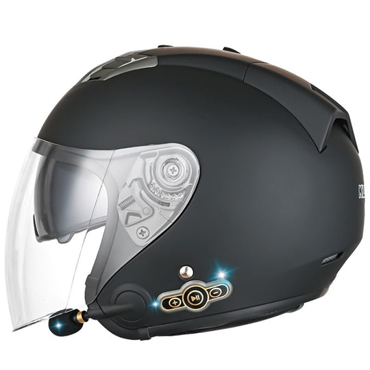 KUQIBAO Motorcycle Smart Bluetooth Sun Protection Double Lens Safety Helmet, Size: XXL(Matte Black)