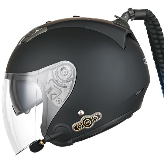 KUQIBAO Motorcycle Bluetooth Headset Double Lens Helmet With Braid, Size: L(Scrub Black)