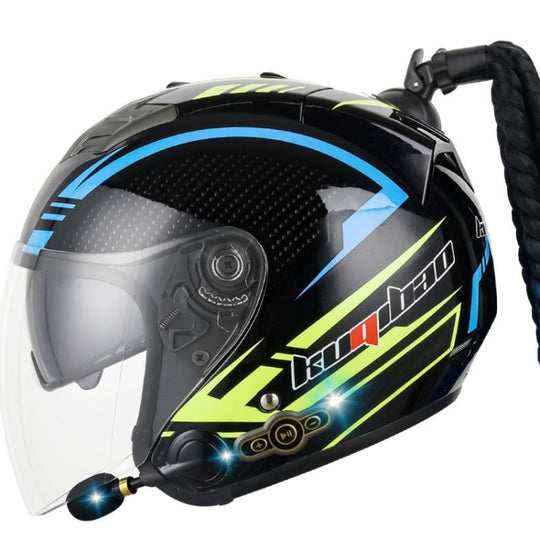 KUQIBAO Motorcycle Bluetooth Headset Double Lens Helmet With Braid, Size: XL(Bright Black Phantom Fiber)