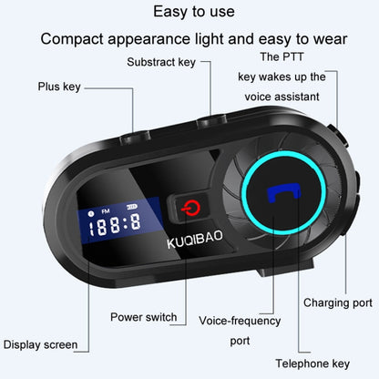 KUQIBAO Motorcycle Helmet Waterproof Bluetooth-compatible Headset With Screen(Hard Microphone) - Motorcycle Walkie Talkie by buy2fix | Online Shopping UK | buy2fix