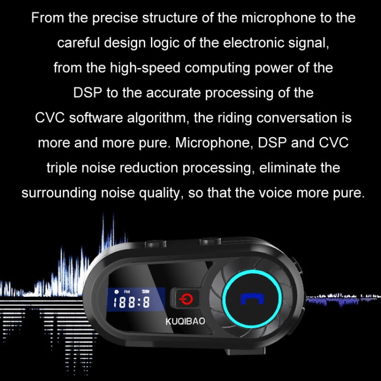 KUQIBAO Motorcycle Helmet Waterproof Bluetooth-compatible Headset With Screen(Hard Microphone) - Motorcycle Walkie Talkie by buy2fix | Online Shopping UK | buy2fix