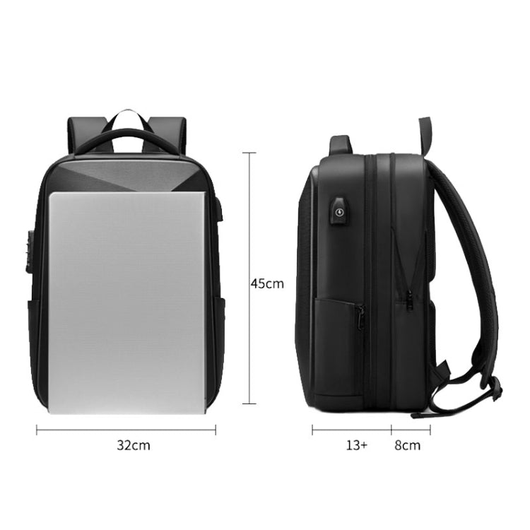 EVA Hard Shell Expandable Laptop Backpack with USB Port Multifunctional Business Travel Backpack(Black) by buy2fix