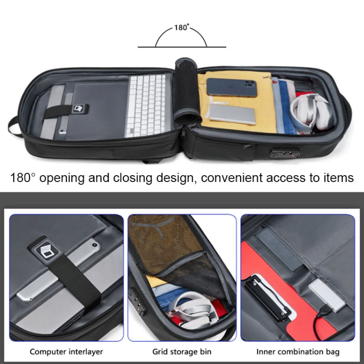 EVA Hard Shell Expandable Laptop Backpack with USB Port Multifunctional Business Travel Backpack(Black) by buy2fix