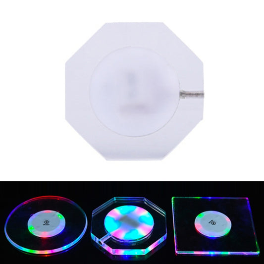 100x4mm Octagonal LED Light Up Acrylic Coaster Transparent Crystal Base(Colorful Light) by buy2fix