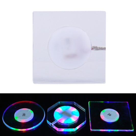 100x4mm Square LED Light Up Acrylic Coaster Transparent Crystal Base(Colorful Light) by buy2fix
