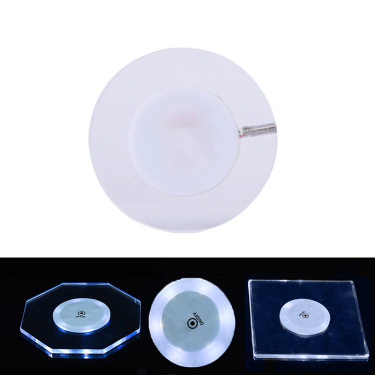 100x10mm Round USB Charging LED Light Up Acrylic Coaster Transparent Crystal Base(White Light) by buy2fix