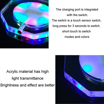 100x10mm Square USB Charging LED Light Up Acrylic Coaster Transparent Crystal Base(Colorful Light) by buy2fix