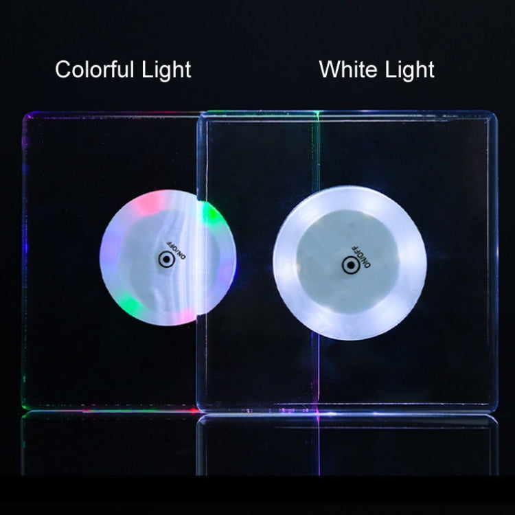 100x10mm Square USB Charging LED Light Up Acrylic Coaster Transparent Crystal Base(White Light) by buy2fix
