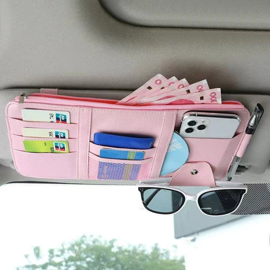 Car Sun Visor Decorative Storage Bill Glasses Holder, Color: Pink With Zipper by buy2fix