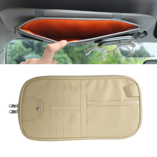 Car Sun Visor Decorative Storage Bill Glasses Holder, Color: Beige With 2 Zipper by buy2fix