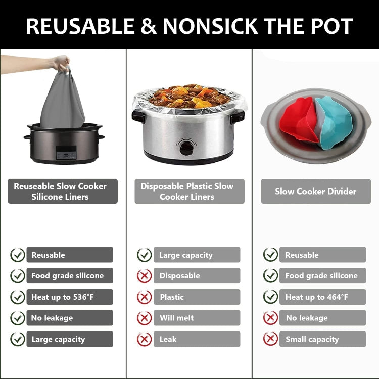 6QT Silicone Slow Cooke Liners Reusable Leakproof Crock Pot Liners(Gray) - Cooktop Parts by buy2fix | Online Shopping UK | buy2fix