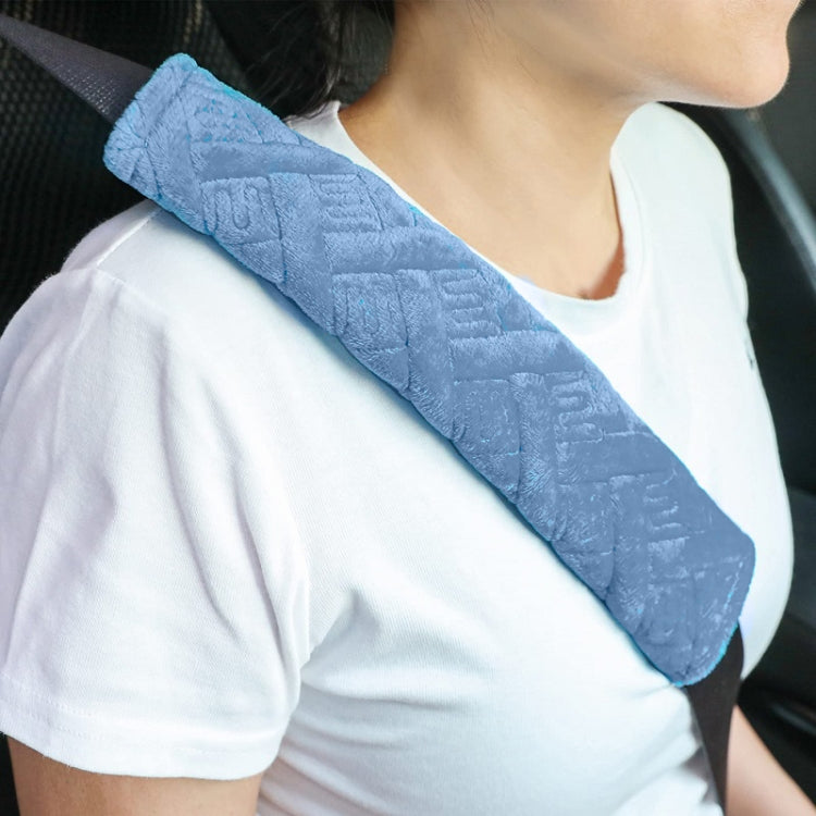 1pair Car Plush Seat Belt Embroidered Shoulder Pad Cover(Blue) by buy2fix