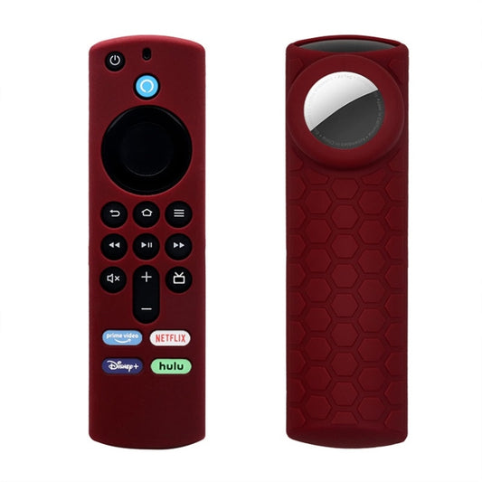 2pcs Remote Control Case For Amazon Fire TV Stick 2021 ALEXA 3rd Gen With Airtag Holder(Wine Red) - Remote Control Covers by buy2fix | Online Shopping UK | buy2fix