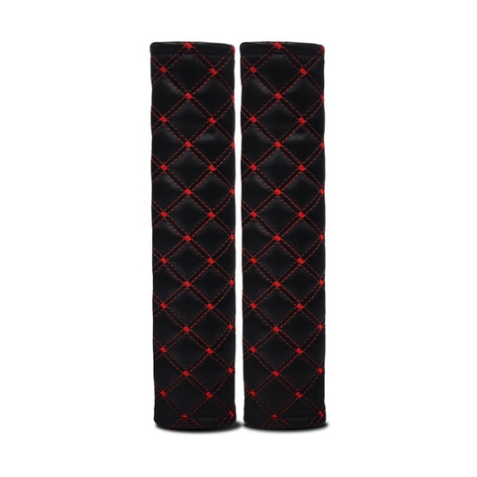 Rhombus Leather Seat Belt Shoulder Protector Pads, Color: Black Leather Red Line by buy2fix