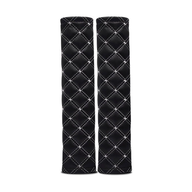 Rhombus Leather Seat Belt Shoulder Protector Pads, Color: Black Leather White Line by buy2fix