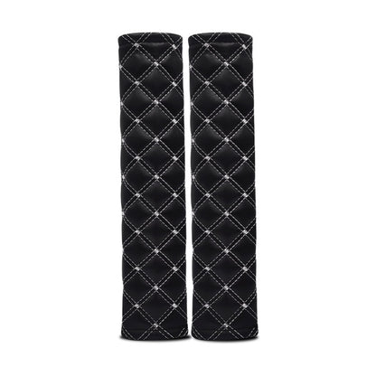 Rhombus Leather Seat Belt Shoulder Protector Pads, Color: Black Leather White Line by buy2fix