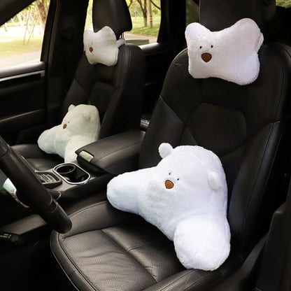 Car Cartoon Bear Plush Seat Upholstery Pillow, Color: Lumbar Pillow White by buy2fix