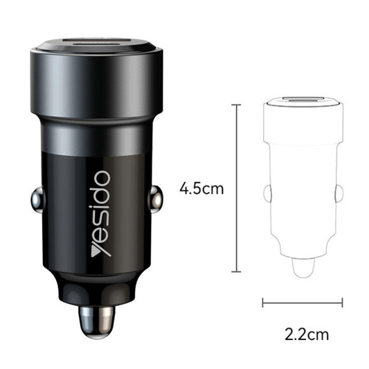 Yesido Y55 With Double Type-C/USB-C Port Line Car Charger QC3.0+PD30W Type-C/USB-C+USB Dual Port Quick Charge(Black) - Car Charger by Yesido | Online Shopping UK | buy2fix