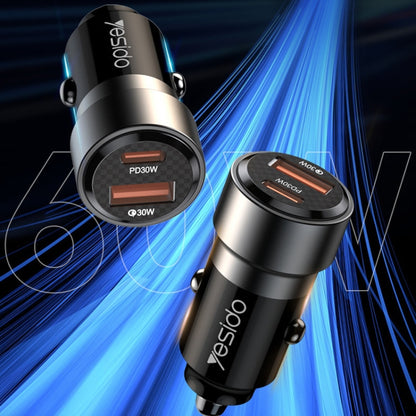 Yesido Y55 With Double Type-C/USB-C Port Line Car Charger QC3.0+PD30W Type-C/USB-C+USB Dual Port Quick Charge(Black) - Car Charger by Yesido | Online Shopping UK | buy2fix