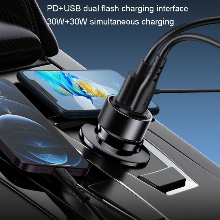 Yesido Y55 With Double Type-C/USB-C Port Line Car Charger QC3.0+PD30W Type-C/USB-C+USB Dual Port Quick Charge(Black) - Car Charger by Yesido | Online Shopping UK | buy2fix