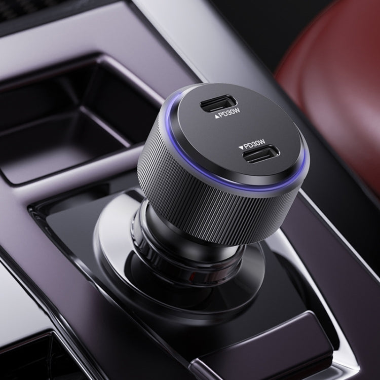 Yesido Y48  60W Car Fast Charger Aluminum Aluminum Double Type-C/USB-C Port Car Charger(Black) - Car Charger by Yesido | Online Shopping UK | buy2fix