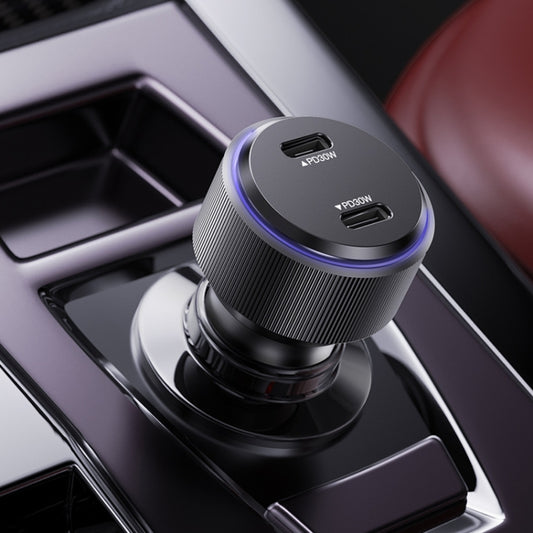 Yesido Y48  60W Car Fast Charger Aluminum Aluminum Double Type-C/USB-C Port Car Charger(Black) - Car Charger by Yesido | Online Shopping UK | buy2fix