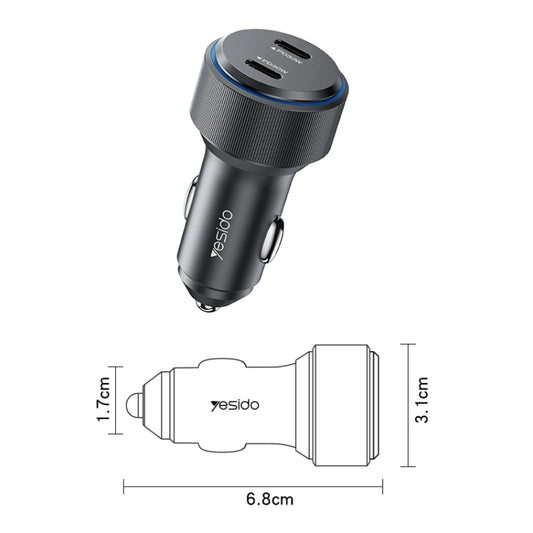 Yesido Y48  60W Car Fast Charger Aluminum Aluminum Double Type-C/USB-C Port Car Charger(Black) - Car Charger by Yesido | Online Shopping UK | buy2fix